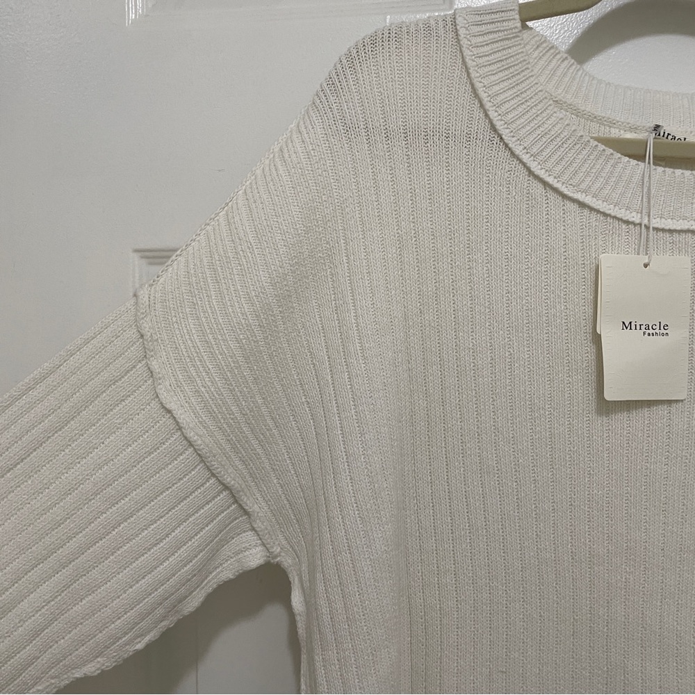 Miracle Crew Neck Cotton Sweater Womens M Relaxed Fit Cream NWT - Picture 3 of 10